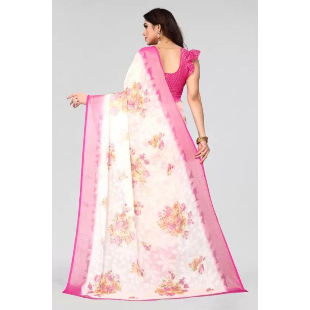 Women's Viscose Rayon Printed Saree With Unstitched Blouse (Pink)