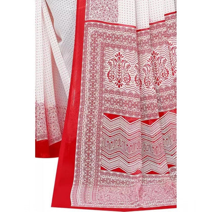 Women's Georgette Printed Saree With Unstitched Blouse (Red)