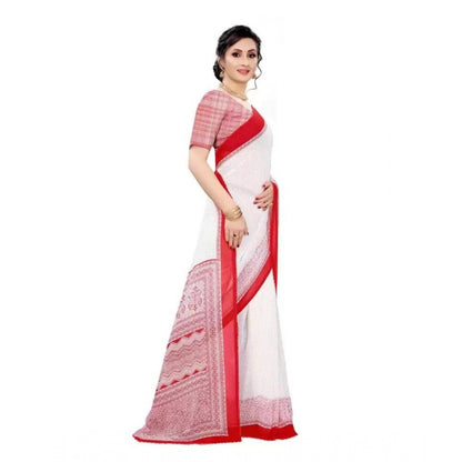 Women's Georgette Printed Saree With Unstitched Blouse (Red)