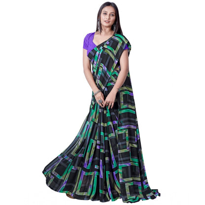 Women's Georgette Printed Saree With Unstitched Blouse (Green)