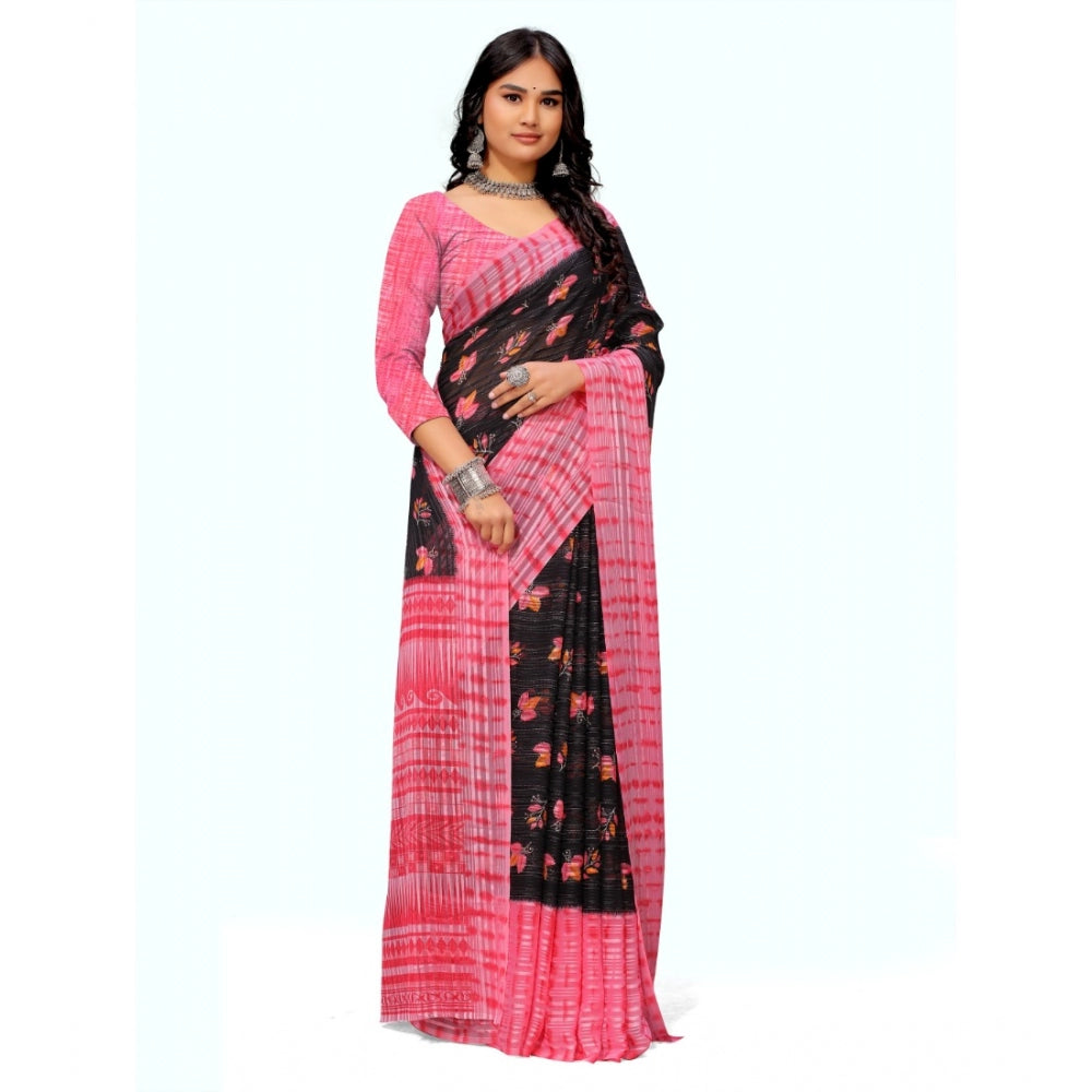 Women's Georgette Printed Saree With Unstitched Blouse (Pink)