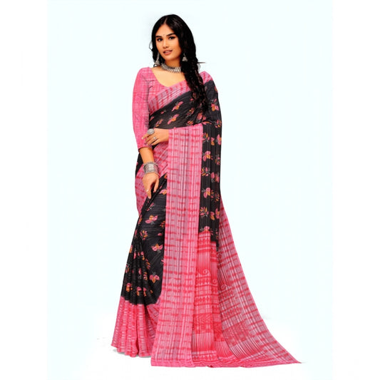 Women's Georgette Printed Saree With Unstitched Blouse (Pink)