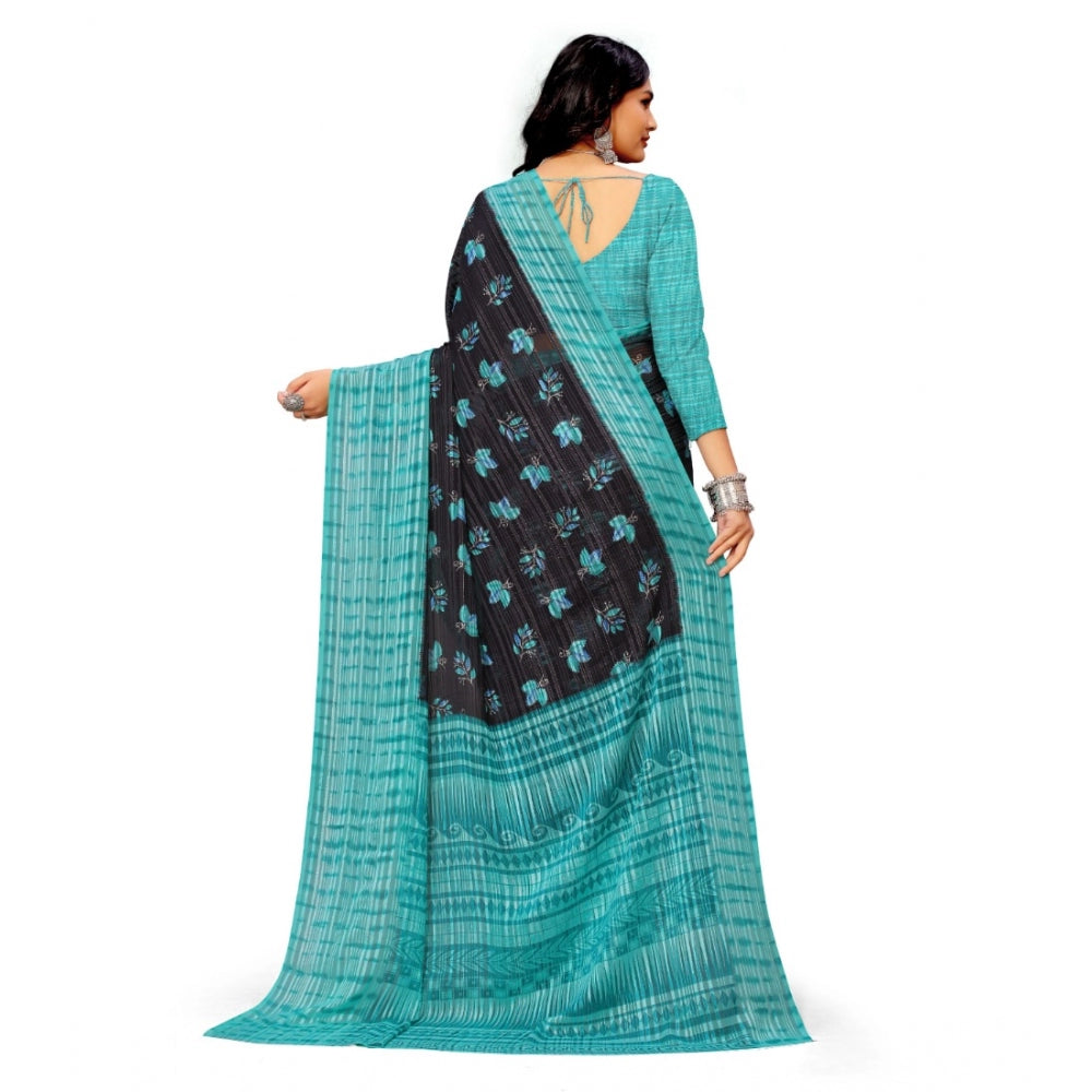 Women's Georgette Printed Saree With Unstitched Blouse (Skyblue)