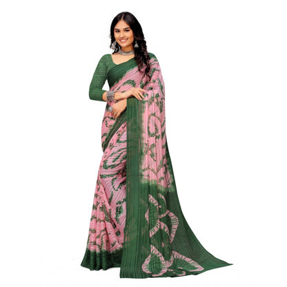 Women's Georgette Printed Saree With Unstitched Blouse (Green)