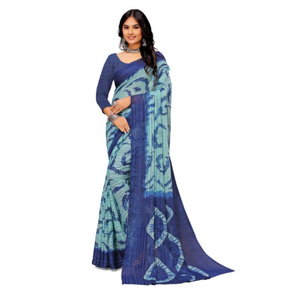 Women's Georgette Printed Saree With Unstitched Blouse (Blue)