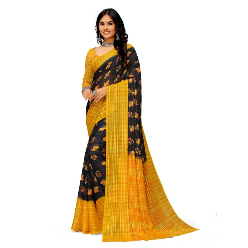 Women's Georgette Printed Saree With Unstitched Blouse (Yellow)