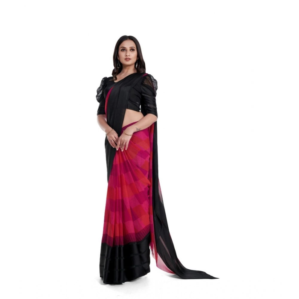 Women's Satin Patta Printed Saree With Unstitched Blouse (Pink)