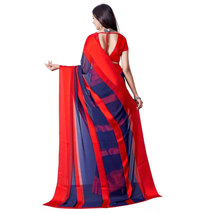 Women's Satin Patta Printed Saree With Unstitched Blouse (Red)