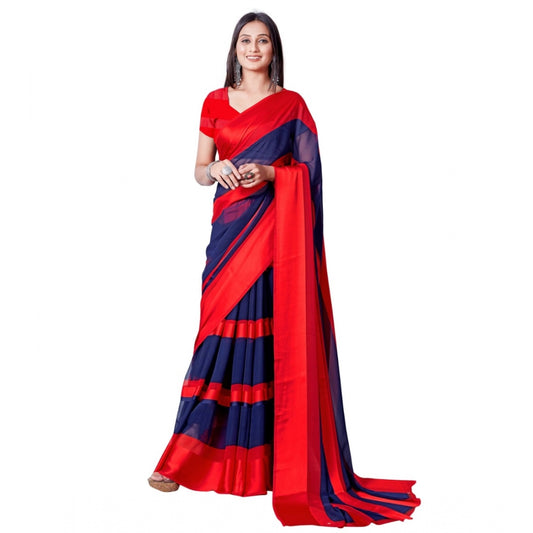 Women's Satin Patta Printed Saree With Unstitched Blouse (Red)