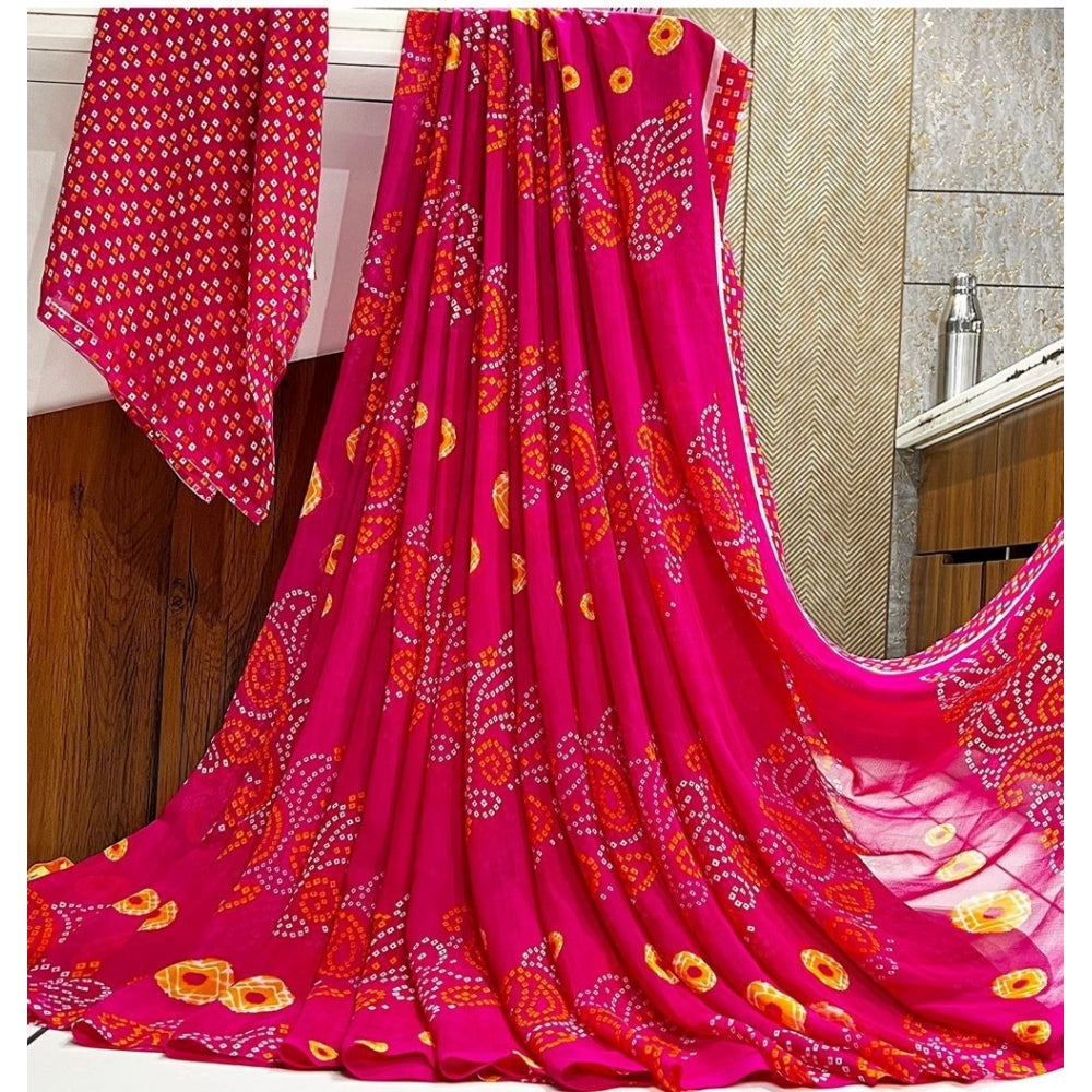 Women's Georgette Printed Saree With Unstitched Blouse (Pink)