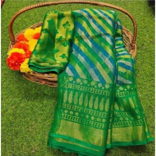 Women's Viscose Rayon Printed Saree With Unstitched Blouse (Green)