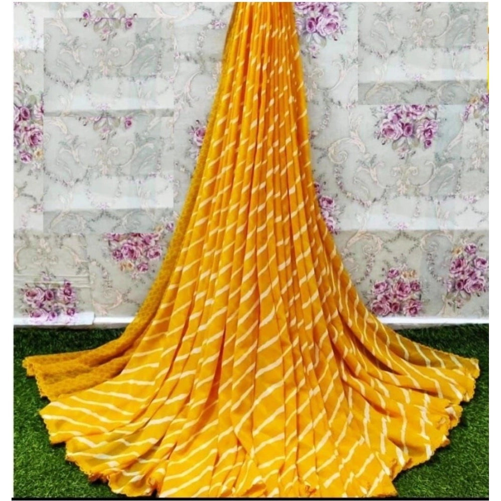 Women's Georgette Printed Saree With Unstitched Blouse (Yellow)