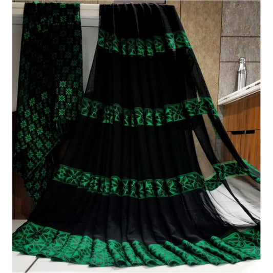 Women's Satin Patta Printed Saree With Unstitched Blouse (Green)