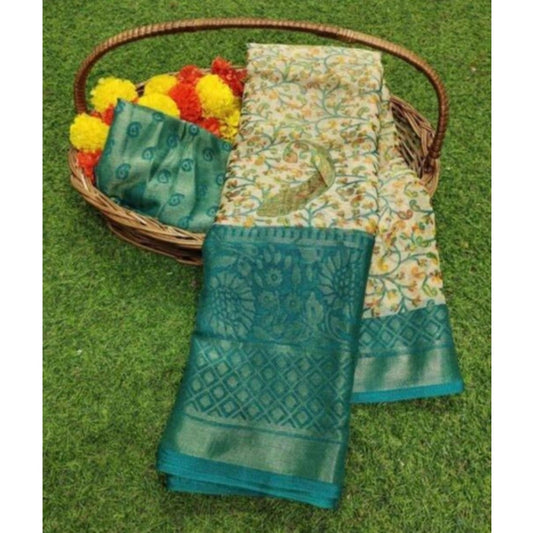 Women's Viscose Rayon Printed Saree With Unstitched Blouse (Skyblue)