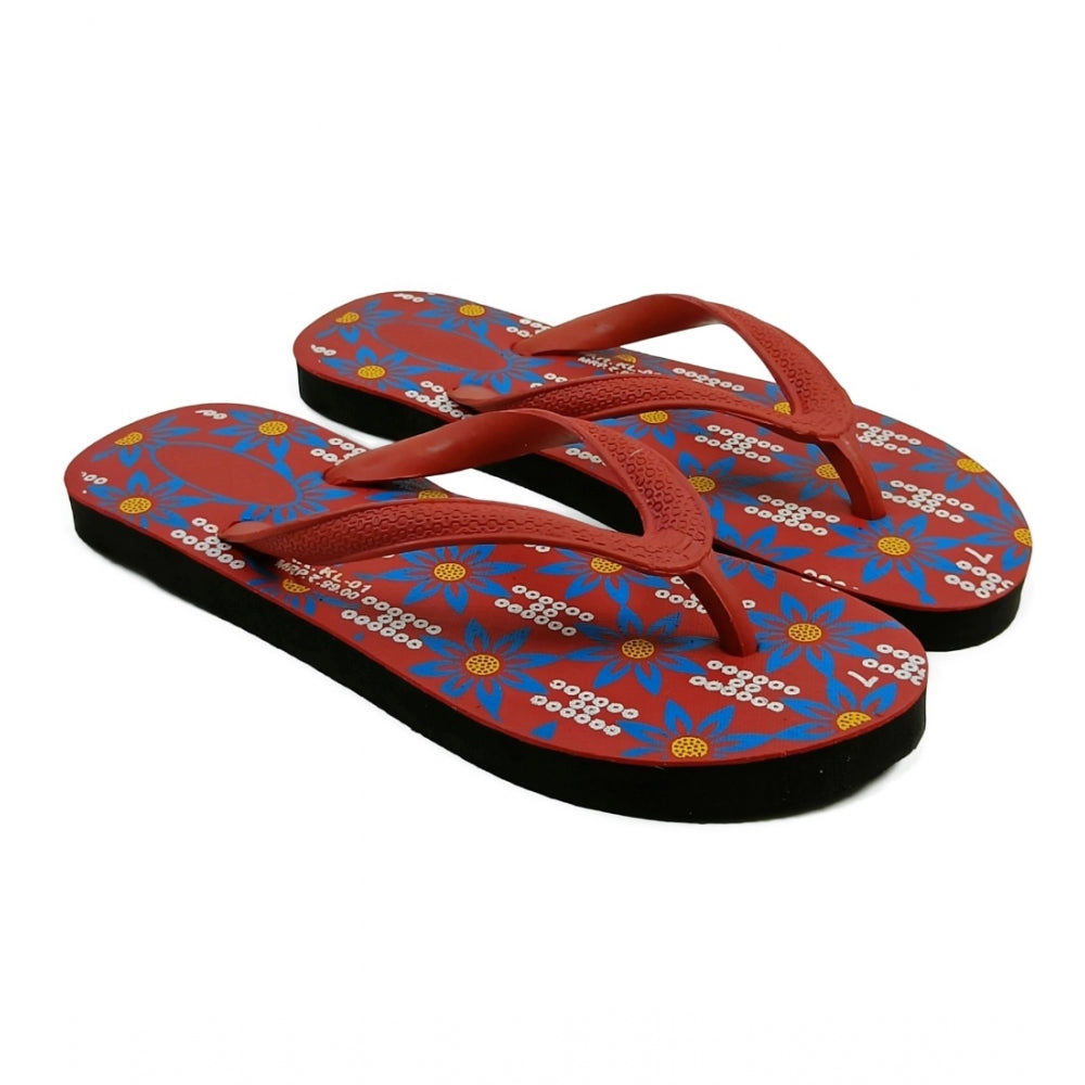 Generic Unisex Printed Lightweight Flip-Flop Hawai Slipper (Red)