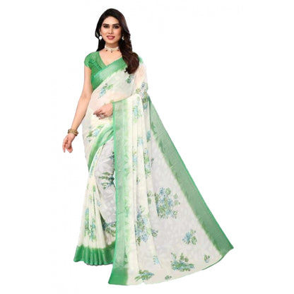 Women's Viscose Rayon Printed Saree With Unstitched Blouse (Green)