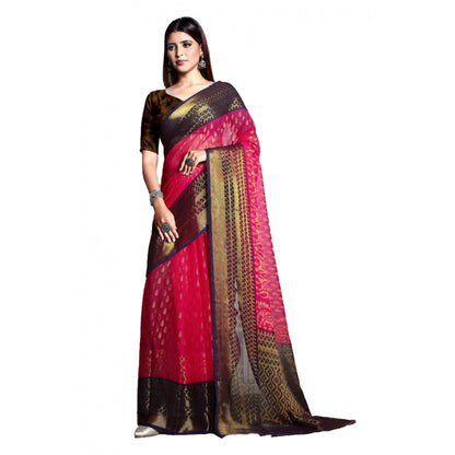 Women's Viscose Rayon Printed Saree With Unstitched Blouse (Pink)