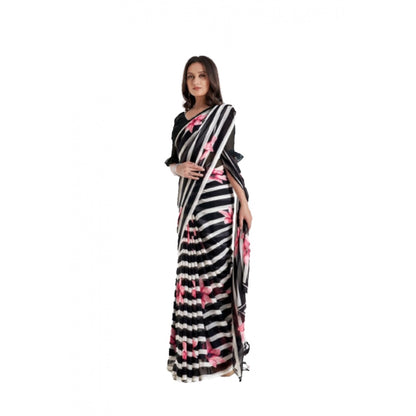 Women's Georgette Printed Saree With Unstitched Blouse (Black)