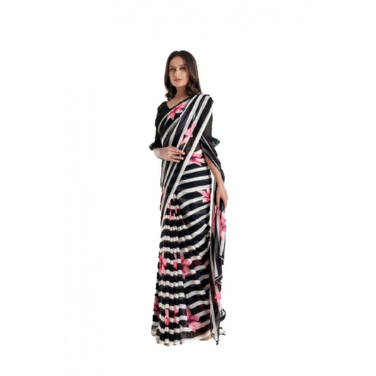 Women's Georgette Printed Saree With Unstitched Blouse (Black)