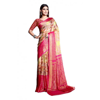 Women's Viscose Rayon Printed Saree With Unstitched Blouse (Pink)