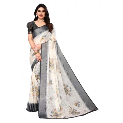 Women's Viscose Rayon Printed Saree With Unstitched Blouse (Black)