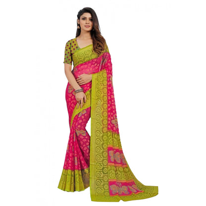 Women's Viscose Rayon Printed Saree With Unstitched Blouse (Pink)