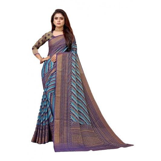 Women's Viscose Rayon Printed Saree With Unstitched Blouse (Navy Blue)