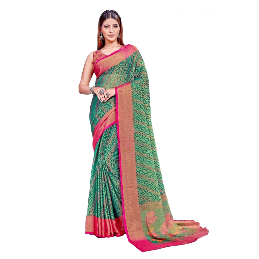 Women's Viscose Rayon Printed Saree With Unstitched Blouse (Rama)