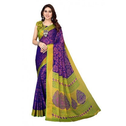 Women's Viscose Rayon Printed Saree With Unstitched Blouse (Blue)