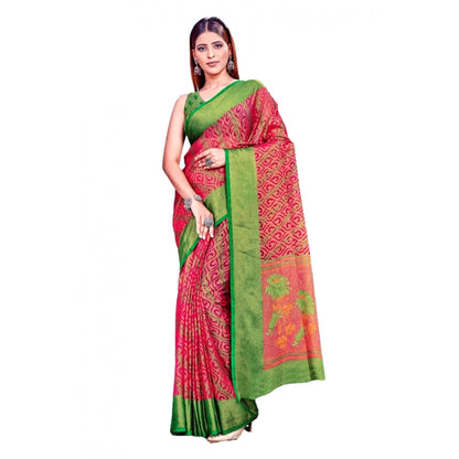 Women's Viscose Rayon Printed Saree With Unstitched Blouse (Pink)