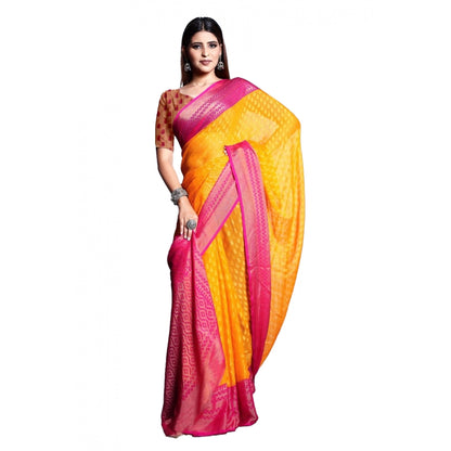 Women's Viscose Rayon Printed Saree With Unstitched Blouse (Yellow)