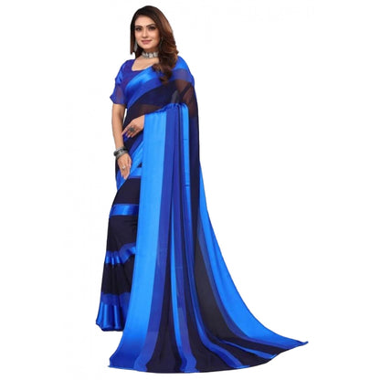 Women's Satin Patta Printed Saree With Unstitched Blouse (Skyblue)