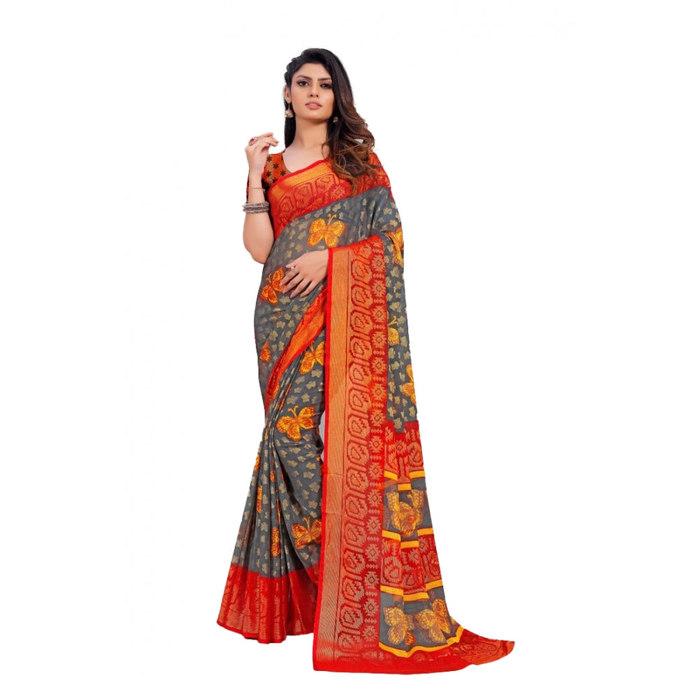 Women's Viscose Rayon Printed Saree With Unstitched Blouse (Grey)