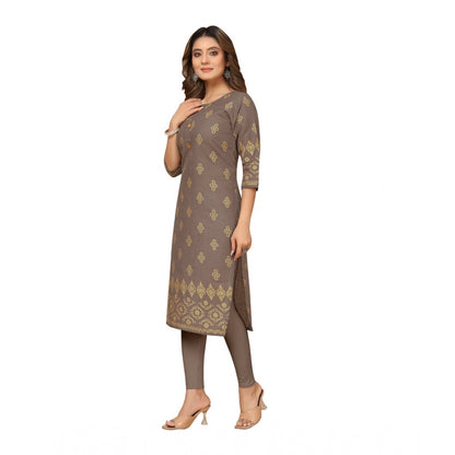 Generic Women's Casual 3/4th Sleeve Foil Gold Printed Ruby Cotton Kurti (Brown)