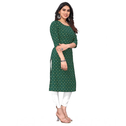 Generic Women's Casual 3/4th Sleeve Bandhani Printed Crepe Kurti (Dark Green)