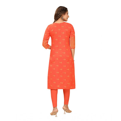 Generic Women's Casual 3/4th Sleeve Foil Gold Printed Ruby Cotton Kurti (Orange)