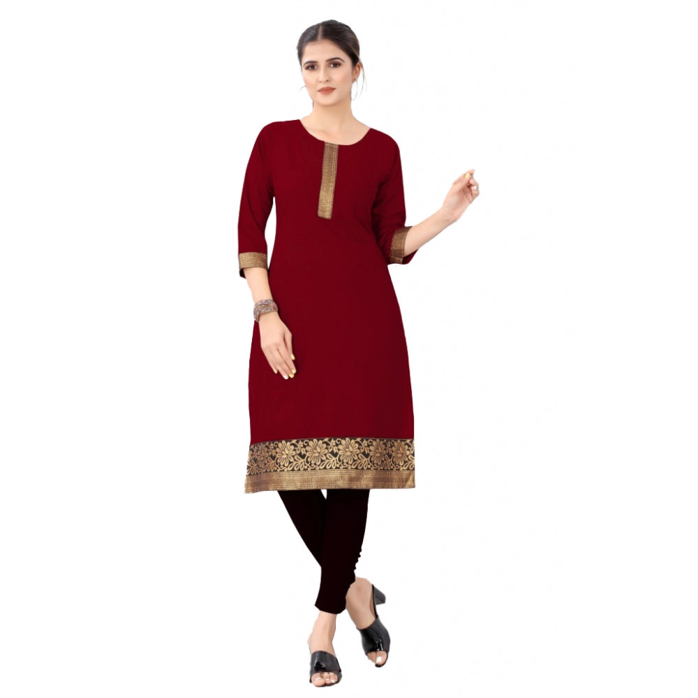 Generic Women's Casual 3/4th Sleeve Solid Cotton Kurti (Maroon)