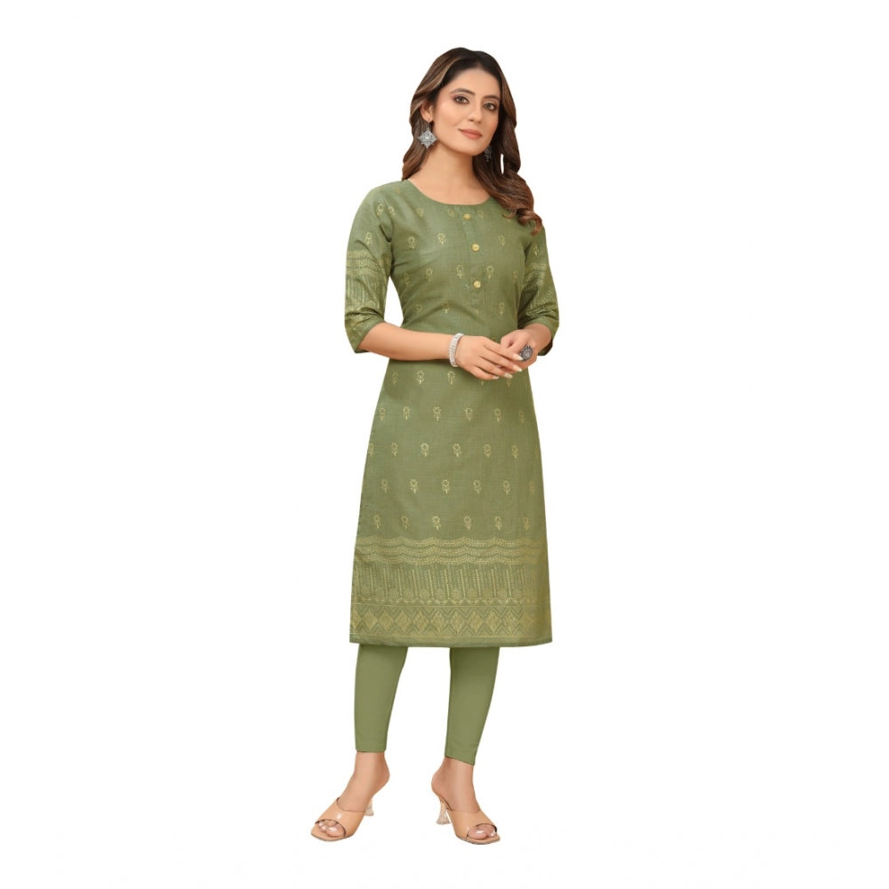 Generic Women's Casual 3/4th Sleeve Foil Gold Printed Ruby Cotton Kurti (Green)