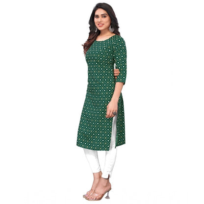 Generic Women's Casual 3/4th Sleeve Bandhani Printed Crepe Kurti (Dark Green)