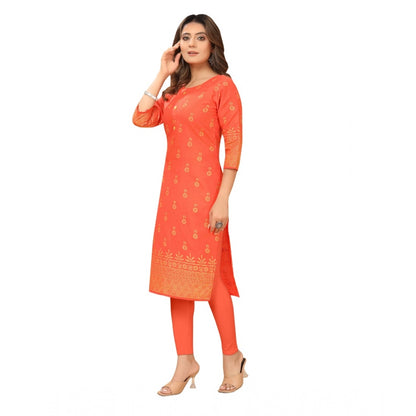 Generic Women's Casual 3/4th Sleeve Foil Gold Printed Ruby Cotton Kurti (Orange)