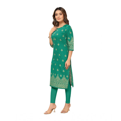 Generic Women's Casual 3/4th Sleeve Foil Gold Printed Ruby Cotton Kurti (Green)