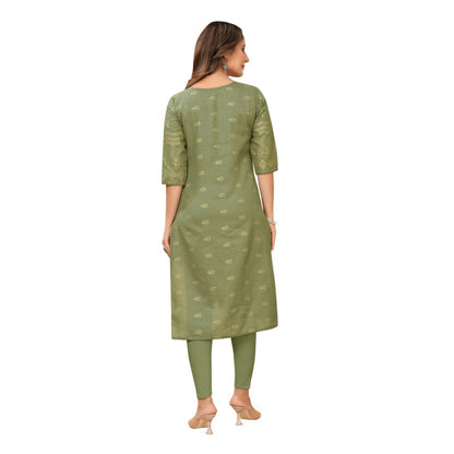 Generic Women's Casual 3/4th Sleeve Foil Gold Printed Ruby Cotton Kurti (Green)