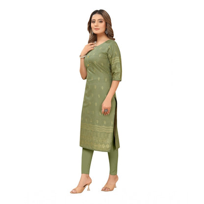 Generic Women's Casual 3/4th Sleeve Foil Gold Printed Ruby Cotton Kurti (Green)