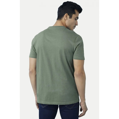 Men's Casual Half sleeve Solid Cotton V Neck T-shirt (Green)