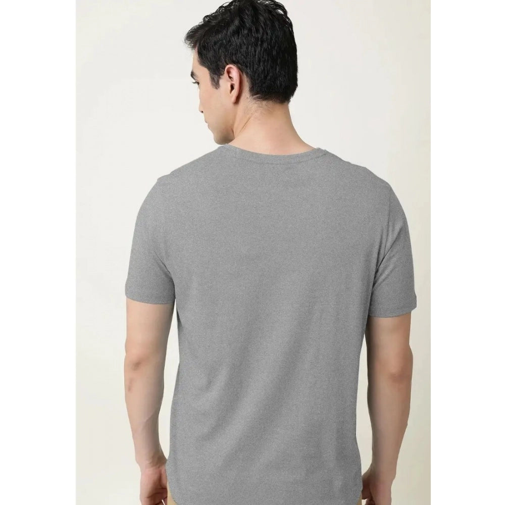 Men's Casual Half sleeve Solid Cotton V Neck T-shirt (Grey Melange)