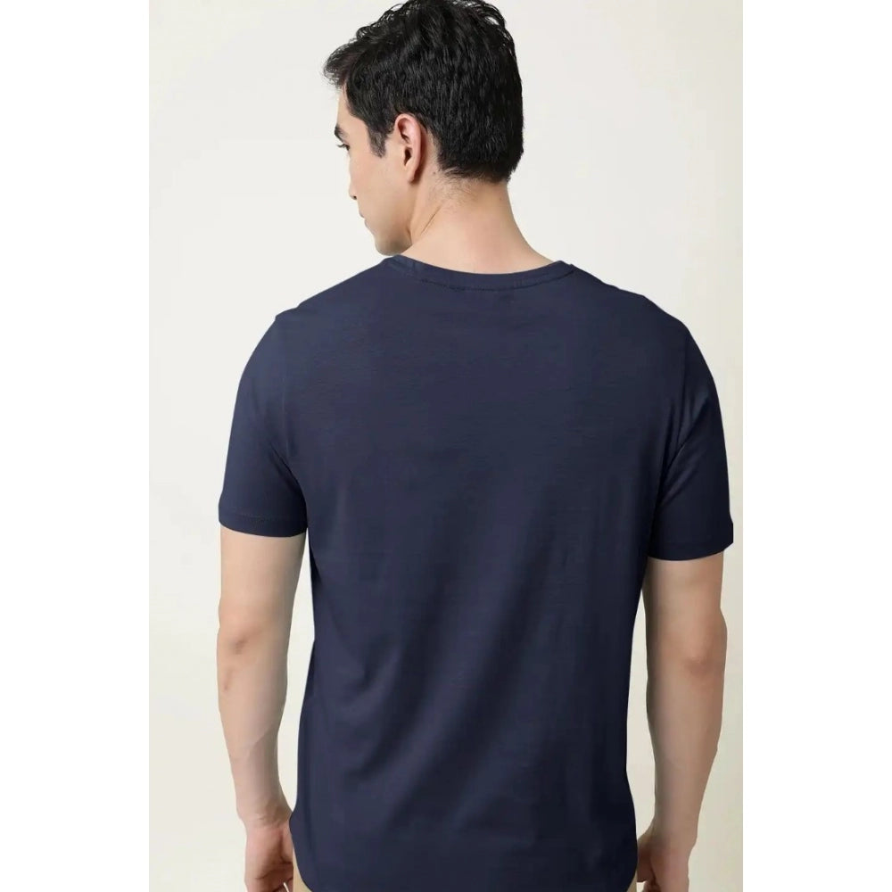 Men's Casual Half sleeve Solid Cotton V Neck T-shirt (Navy)