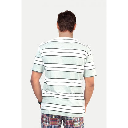 Men's Casual Half sleeve Stripped Cotton Crew Neck T-shirt (White )