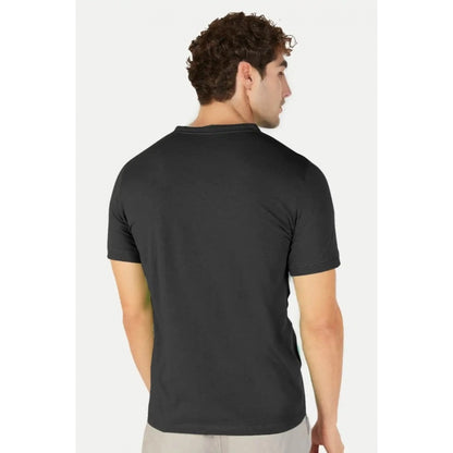 Men's Casual Half sleeve Solid Cotton Henley Neck T-shirt (Black)