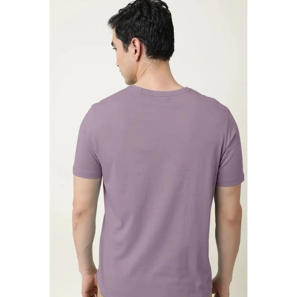 Men's Casual Half sleeve Solid Cotton V Neck T-shirt (Lavender)