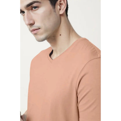 Men's Casual Half sleeve Solid Cotton V Neck T-shirt (Peach)